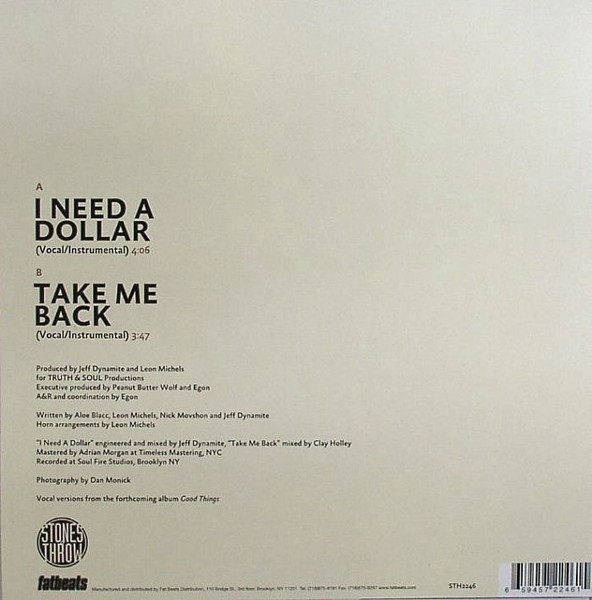 Aloe Blacc - I Need A Dollar / Take Me Back | Stones Throw Records (STH2246) - 2