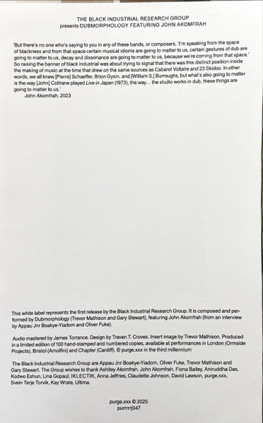 Black Industrial Research Group - Dubmorphology (feat John Akomfrah) | purge.xxx (purrrrrj047) - 4