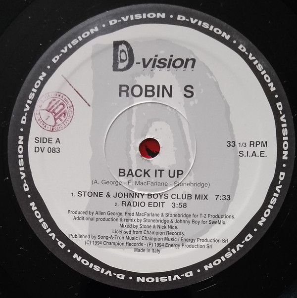 Robin S. - Back It Up (The Remixes Part I) | D:vision Records (DV 083) - 3