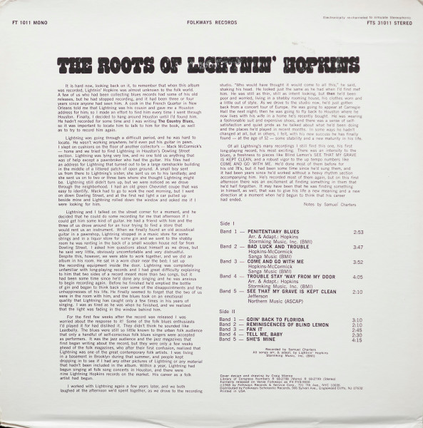 Lightnin' Hopkins - The Roots Of Lightnin' Hopkins | Folkways Records (FTS 31011) - 2