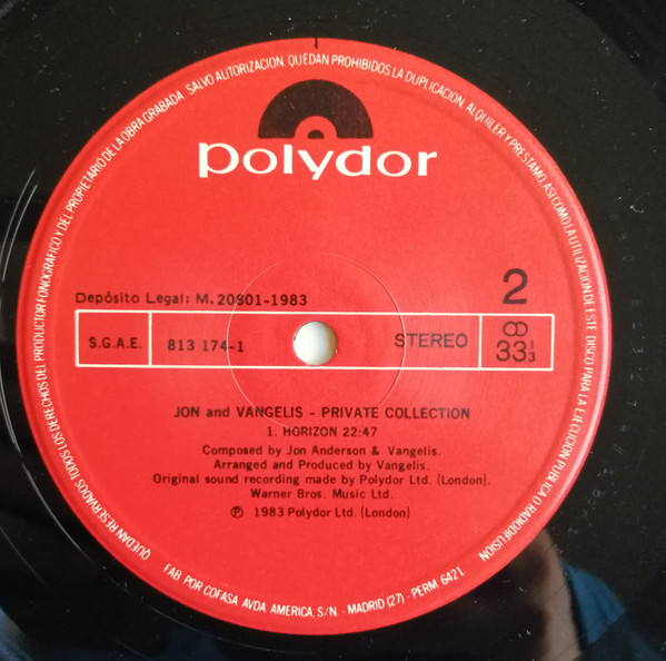 Jon & Vangelis - Private Collection | Polydor (813 174-1) - 4