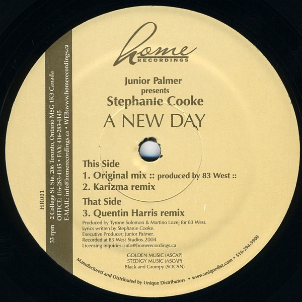 Junior Palmer Presents Stephanie Cooke - A New Day | Home Recordings (HR001) - 2