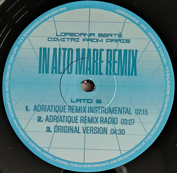 Loredana Bertè , Dimitri From Paris - In Alto Mare (Remix) | Nar International S.r.l. (NAR 10825) - 4