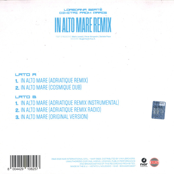 Loredana Bertè , Dimitri From Paris - In Alto Mare (Remix) | Nar International S.r.l. (NAR 10825) - 2