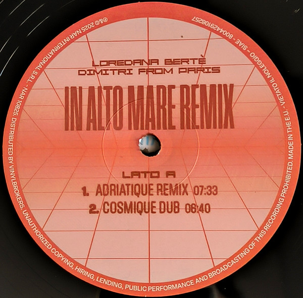 Loredana Bertè , Dimitri From Paris - In Alto Mare (Remix) | Nar International S.r.l. (NAR 10825) - 3