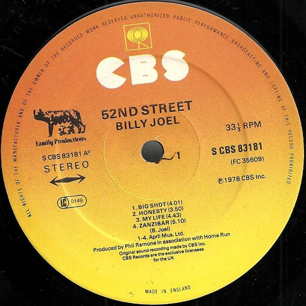 Billy Joel - 52nd Street | CBS (CBS 83181) - 3 Billy Joel - 52nd Street | CBS (CBS 83181) - 3