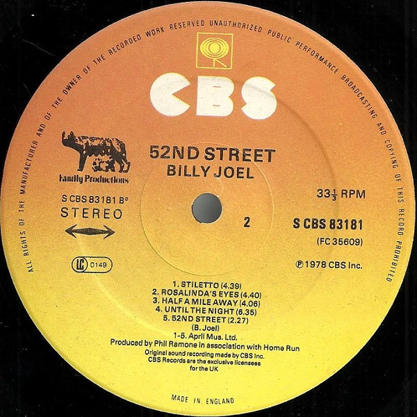 Billy Joel - 52nd Street | CBS (CBS 83181) - 4 Billy Joel - 52nd Street | CBS (CBS 83181) - 4