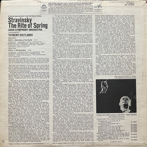 Igor Stravinsky , Russian State Symphony Orchestra , Evgeni Svetlanov - The Rite Of Spring | Melodiya/Angel (SR-40063) - 2