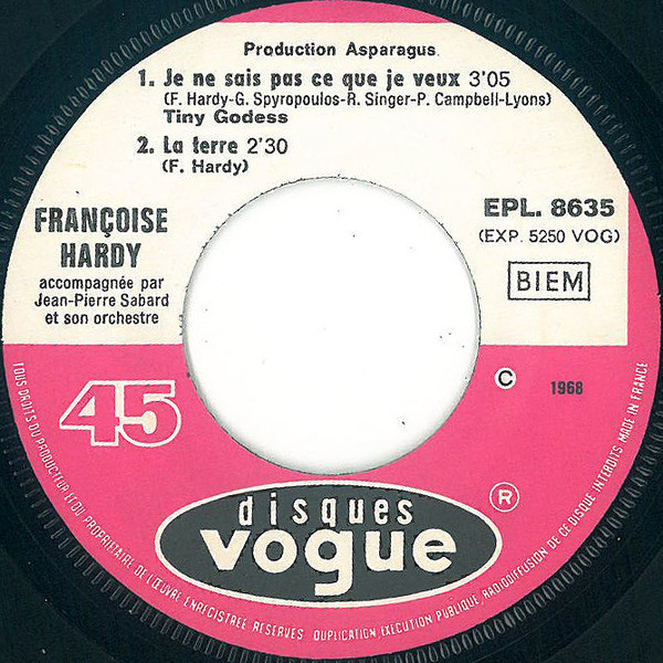 Françoise Hardy - Je Ne Sais Pas Ce Que Je Veux | Disques Vogue (EPL. 8635) - 2