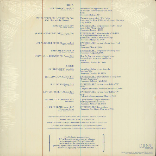 Elvis Presley - A Legendary Performer Volume 3 | RCA (Cpl1-3078) - 2