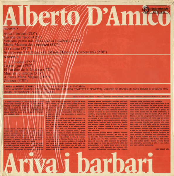 Alberto D'Amico - Ariva I Barbari | I Dischi Del Sole (DS 1024/26) - 2