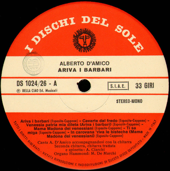 Alberto D'Amico - Ariva I Barbari | I Dischi Del Sole (DS 1024/26) - 4