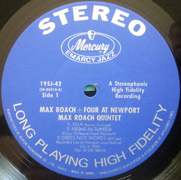 Max Roach Quintet - Max Roach + Four At Newport | Mercury (195J-42) - 3