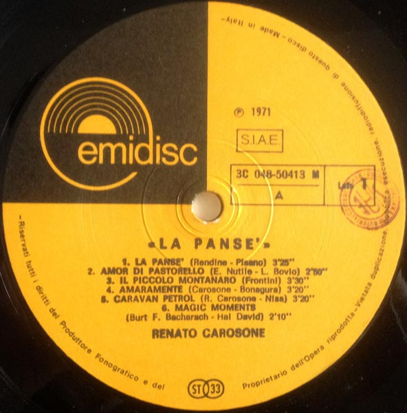Renato Carosone - La Panse' | Emidisc (3C 048-50413 M) - 3