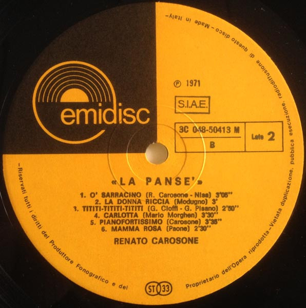 Renato Carosone - La Panse' | Emidisc (3C 048-50413 M) - 4