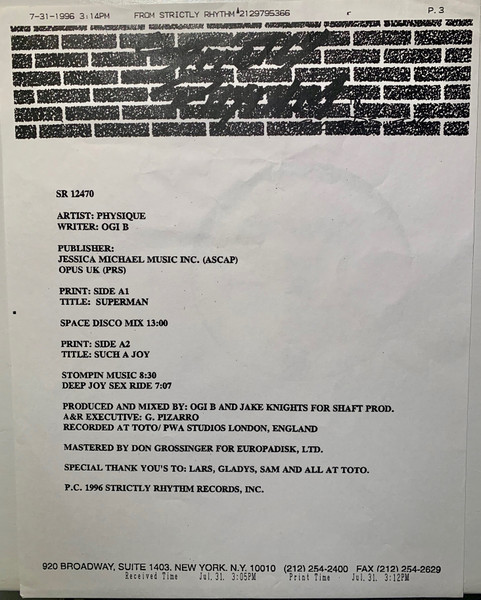 Physique - Superman / Such A Joy | Strictly Rhythm (SR 12470) - 3