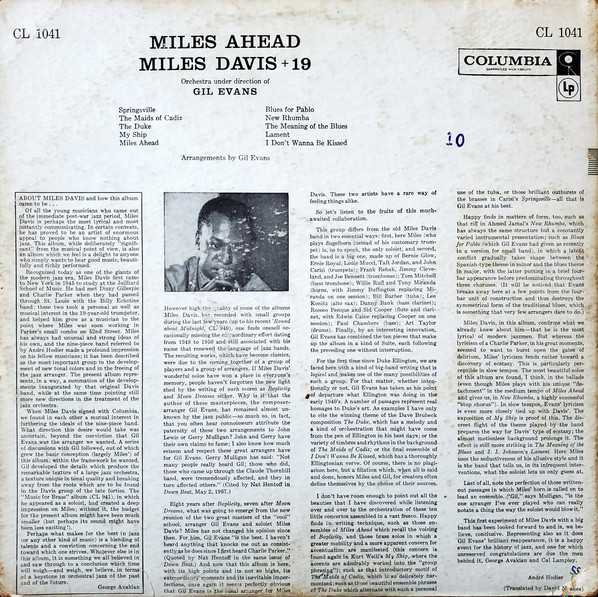 Miles Davis + 19 - Orchestra Under The Direction Of Gil Evans - Miles Ahead | Columbia (CL 1041) - 2 Miles Davis + 19 - Orchestra Under The Direction Of Gil Evans - Miles Ahead | Columbia (CL 1041) - 2