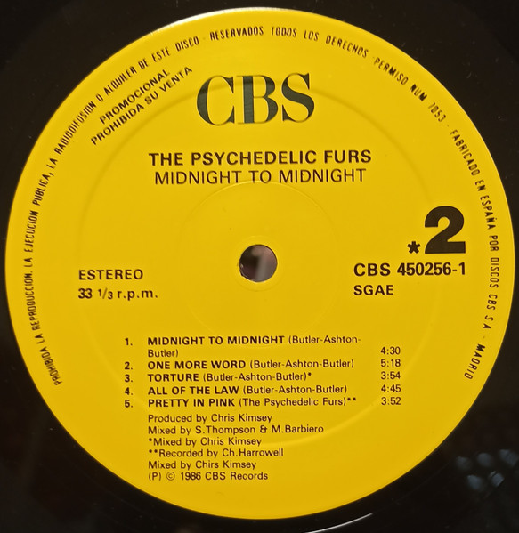 The Psychedelic Furs - Midnight To Midnight | CBS (CBS 450256-1) - 4