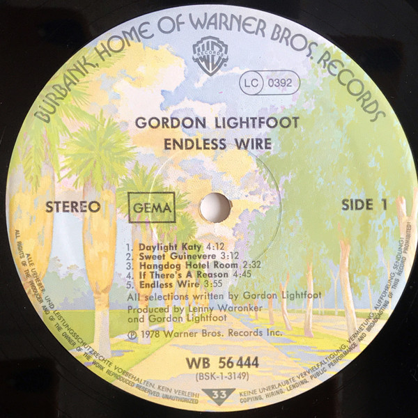 Gordon Lightfoot - Endless Wire | Warner Bros. Records (WB 56 444) - 3