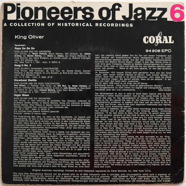 King Oliver - King Oliver Vol. 1 | Coral (EPC 94 206) - 2