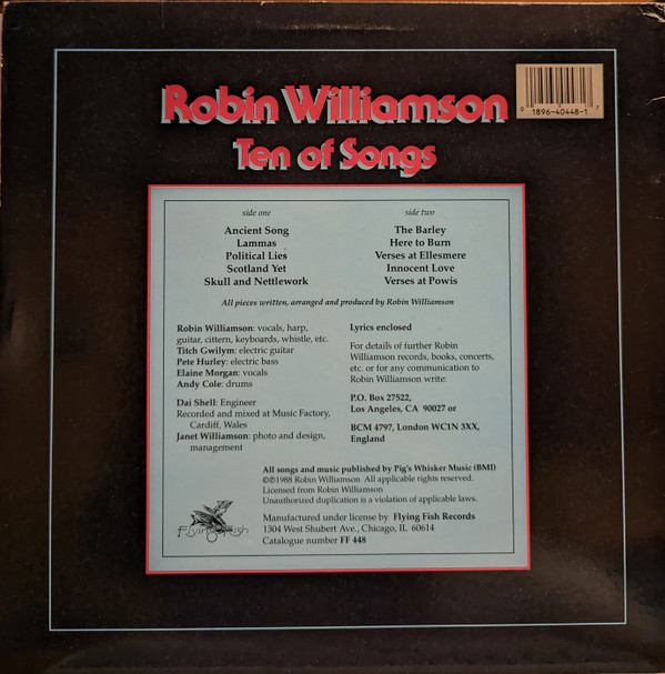 Robin Williamson - Ten Of Songs | Flying Fish (FF 448) - 2 Robin Williamson - Ten Of Songs | Flying Fish (FF 448) - 2