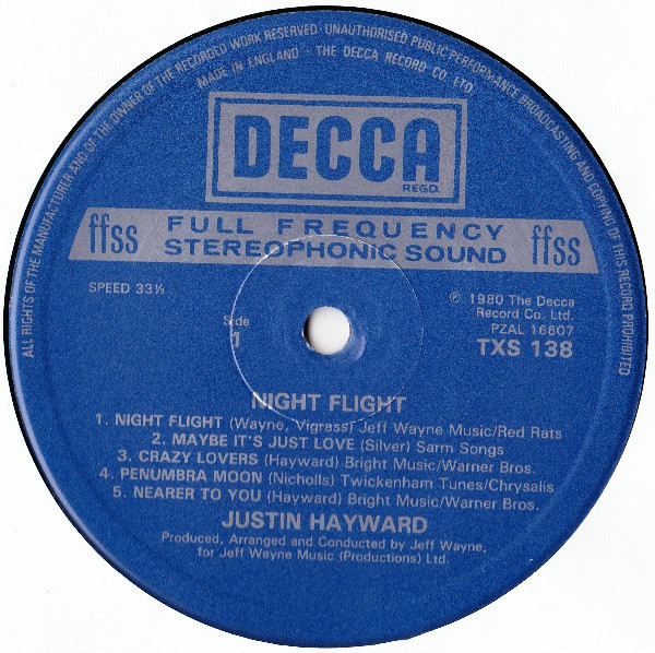 Justin Hayward - Night Flight | Decca (TXS 138) - 3