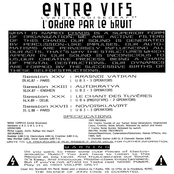 Entre Vifs - L'Ordre Par Le Bruit | Artware Production (ARTWARE 01) - 4 Entre Vifs - L'Ordre Par Le Bruit | Artware Production (ARTWARE 01) - 4