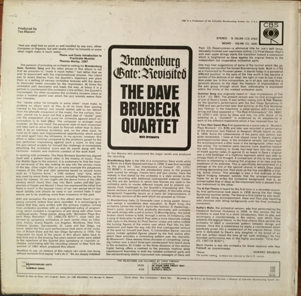 The Dave Brubeck Quartet - Brandenburg Gate: Revisited | CBS (CP 133.318) - 2 The Dave Brubeck Quartet - Brandenburg Gate: Revisited | CBS (CP 133.318) - 2