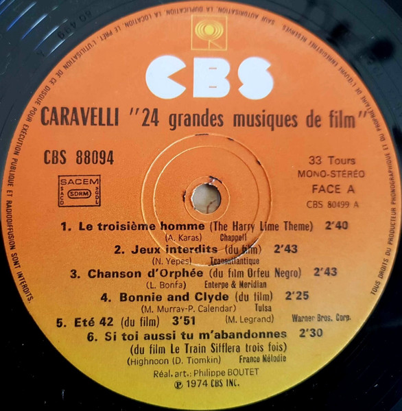 Caravelli - 24 Grandes Musiques De Films | CBS (CBS 88094) - 3