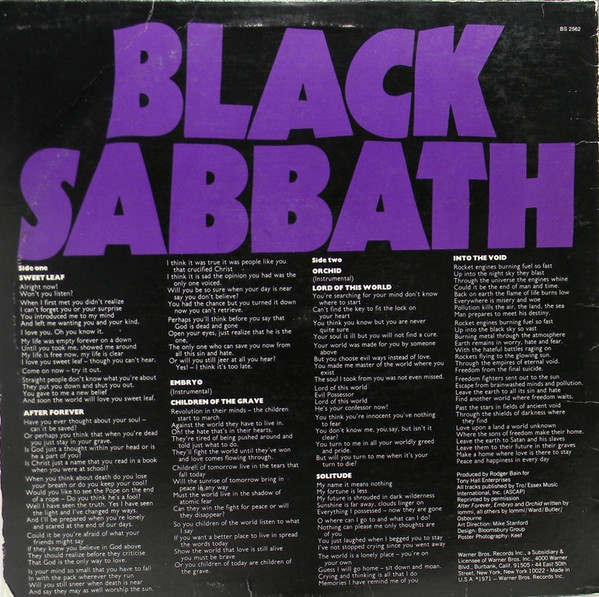 Black Sabbath - Master Of Reality | Warner Bros. Records (BS 2562) - 2 Black Sabbath - Master Of Reality | Warner Bros. Records (BS 2562) - 2