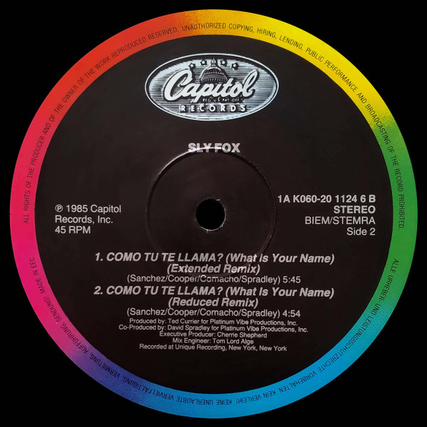 Sly Fox - Let's Go All The Way | Capitol Records (1A K060-20 1124 6)