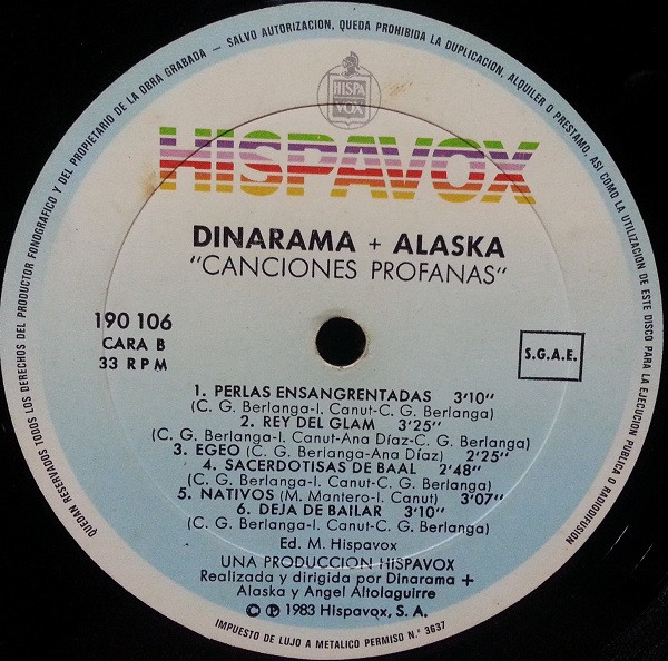 Alaska Y Dinarama - Canciones Profanas | Hispavox (190 106) - 4