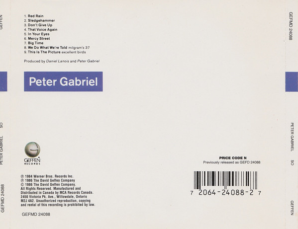 Peter Gabriel - So | Geffen Records (GEFMD 24088) - 2