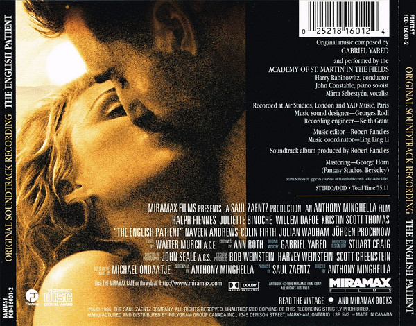 The Academy Of St. Martin-in-the-Fields , Gabriel Yared - The English Patient (Original Soundtrack Recording) | Fantasy (FCD-16001-2) - 2