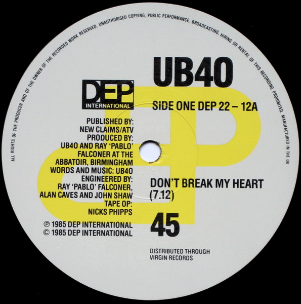 UB40 - Don't Break My Heart | DEP International (DEP 22-12) - 3
