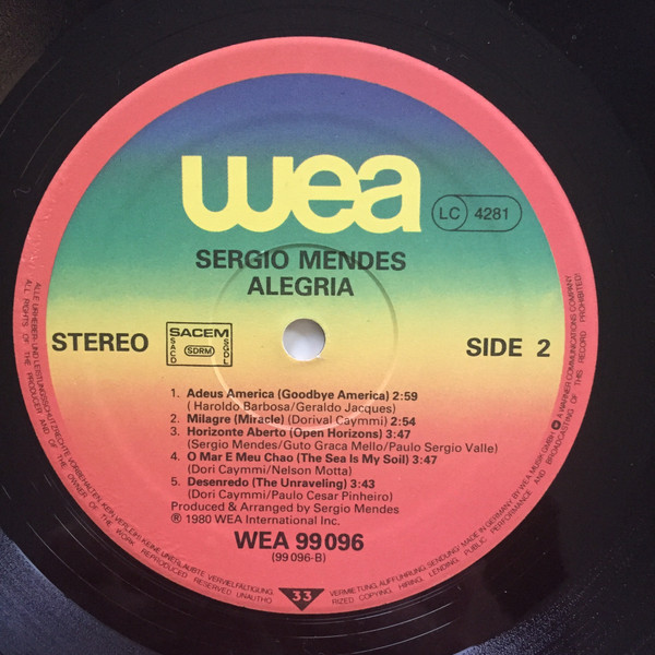 Sérgio Mendes - Alegria | WEA (WEA 99 096) - 4