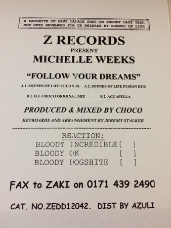 Michelle Weeks - Follow Your Dreams | Z Records (ZEDD 12 042)