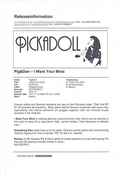 Pig & Dan - I Want Your Mind | Pickadoll Records (Pickadoll 14-6) - 3