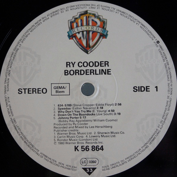 Ry Cooder - Borderline | Warner Bros. Records (WB 56 864)