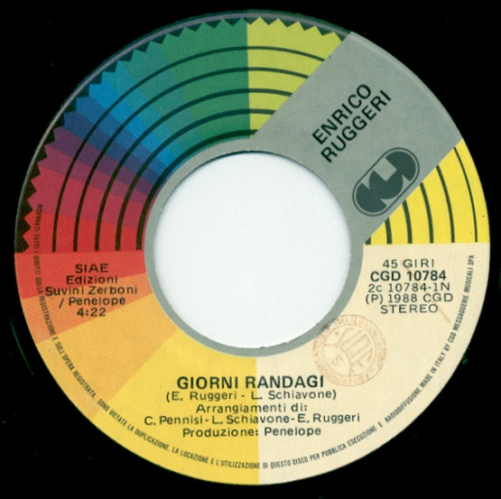 Enrico Ruggeri - Giorni Randagi | CGD (CGD 10784) - 3