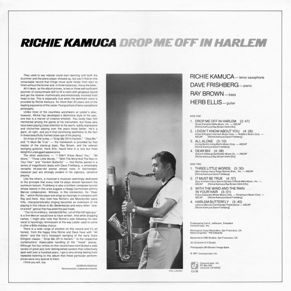 Richie Kamuca - Drop Me Off In Harlem | Concord Jazz (CJ-39) - 2 Richie Kamuca - Drop Me Off In Harlem | Concord Jazz (CJ-39) - 2