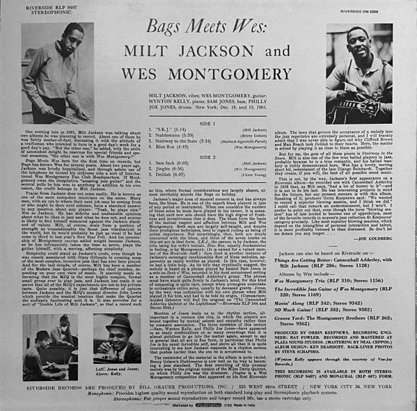 Milt Jackson And Wes Montgomery - Bags Meets Wes! | Riverside Records (RLP 9407) - 2