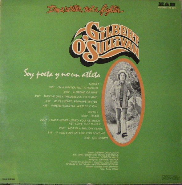 Gilbert O'Sullivan - I'm A Writer, Not A Fighter (Soy Un Poeta Y No Un Atleta) | MAM (TXS 3014) - 2
