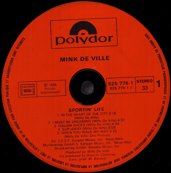 Mink DeVille - Sportin' Life | Polydor (825 776-1) - 4
