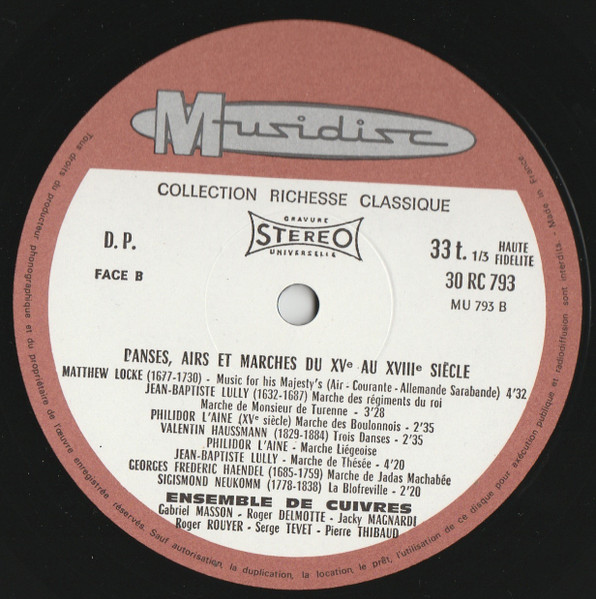Ensemble De Cuivres Gabriel Masson Direction Gabriel Masson - Danses, Airs Et marches Du XVe Au XVIIIe Siècle | Musidisc (30 RC 793) - 4