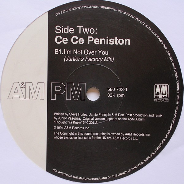 Ce Ce Peniston - Hit By Love (The Body) / I'm Not Over You | A&M Records (580 723-1) - 4