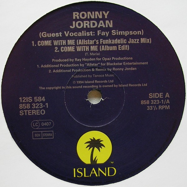 Ronny Jordan - Come With Me | Island Records (12 IS 584) - 3