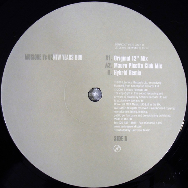 Musique Vs U2 - New Years Dub | Serious Records (SERR030T1) - 3 Musique Vs U2 - New Years Dub | Serious Records (SERR030T1) - 3
