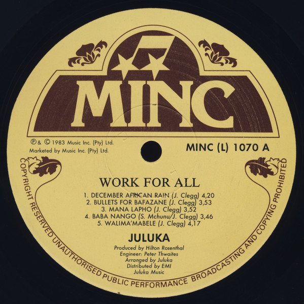 Juluka - Work For All | MINC (MINC (L) 1070) - 3
