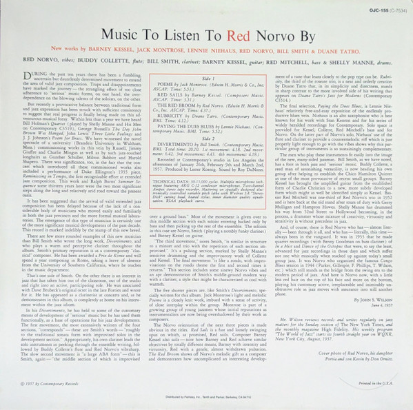 Red Norvo - Music To Listen To Red Norvo By | Original Jazz Classics (OJC-155) - 2